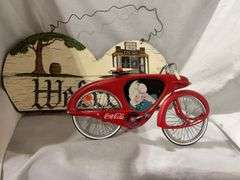 Coca-Cola Bicycle Figurine and Welcome Sign