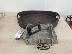 Decorative Wooden Tray, Cart and Framed Art