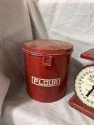 Red Flour Canister and Old Kentucky Home Kitchen Scale