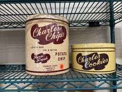 Two Vintage Charles Chips and Cookies Advertising Tins