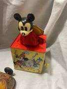Vintage Toy Collection: Tin Race Car, Mickey Mouse Jack-in-the-Box, Crayola Tin