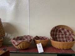 Set of Three Woven Baskets with Plaid Liners