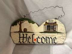 Coca-Cola Bicycle Figurine and Welcome Sign