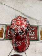 Coca-Cola Advertising Sign, Cap, and Mosaic Bottle