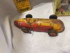 Vintage Toy Collection: Tin Race Car, Mickey Mouse Jack-in-the-Box, Crayola Tin