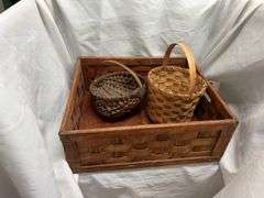 Hand Woven Wood Basket and Two Smaller Baskets