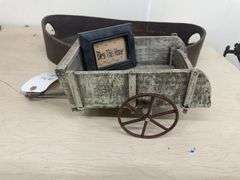 Decorative Wooden Tray, Cart and Framed Art