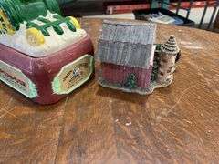 John Deere Farm Tractor Figural Trinket Box and Barn Planter