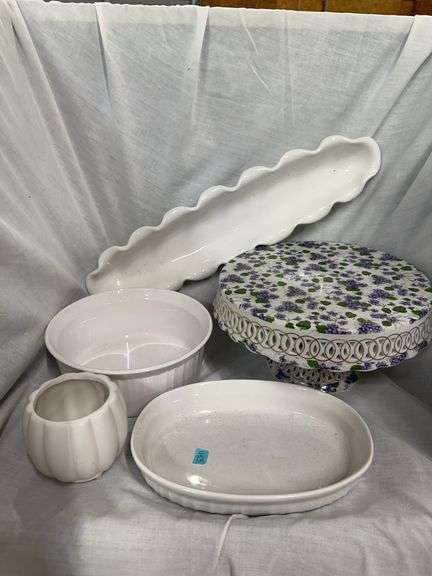 White Dishes and Floral Cake Stand image