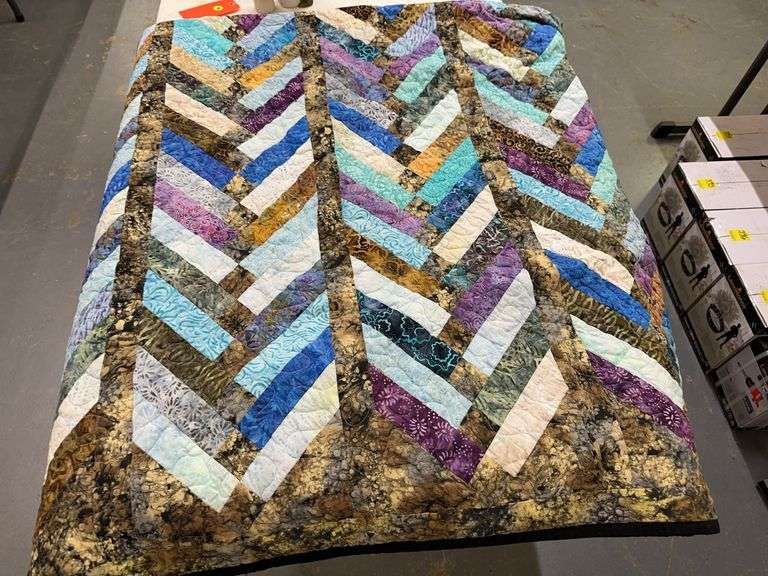 Queen Size Quilt with Chevron Pattern image