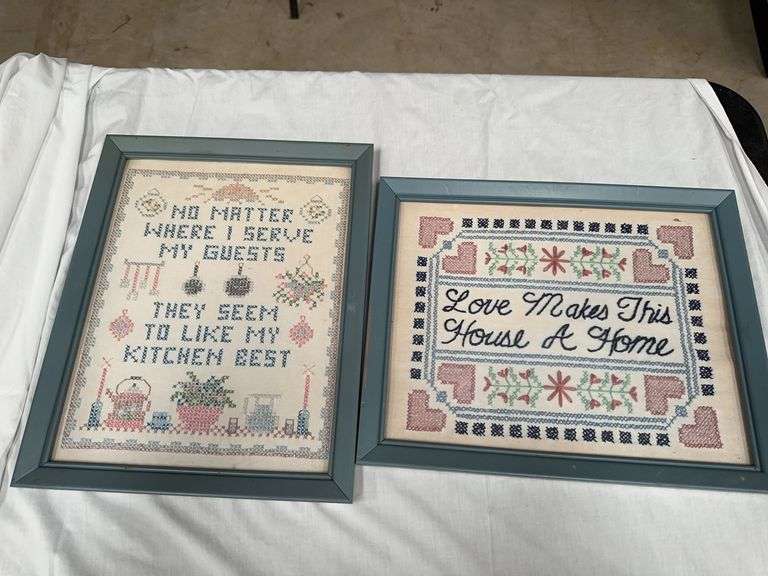 Pair of Framed Cross Stitch Wall Art image