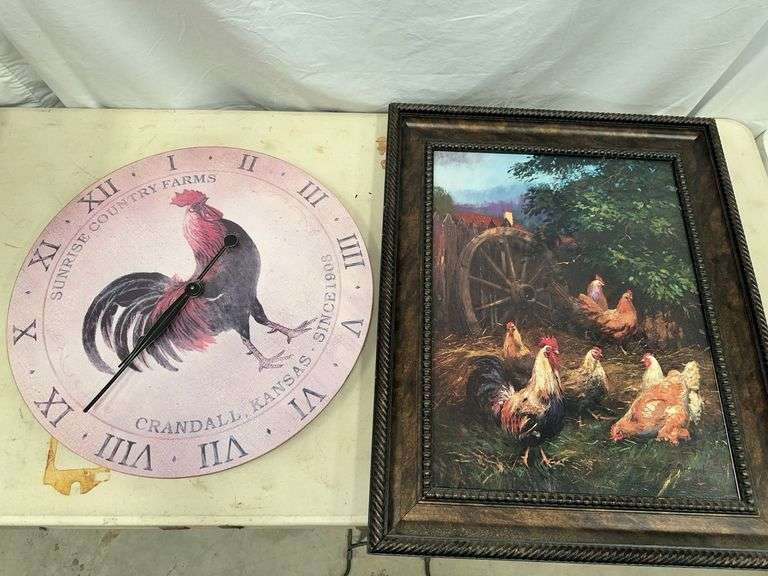 Rooster Clock and Farmhouse Framed Print image