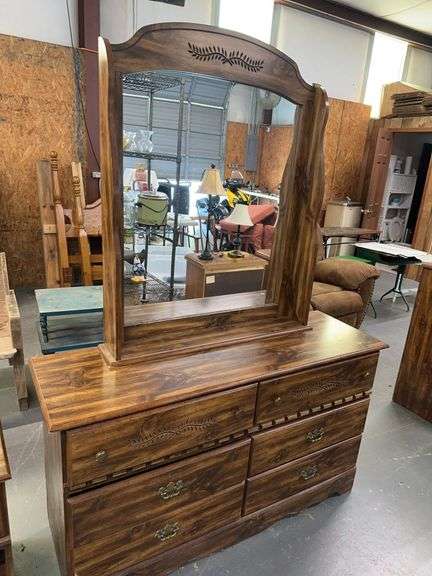 Wood Dresser with Mirror image