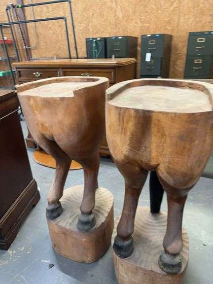 Pair of Carved Wooden Horse Stools image