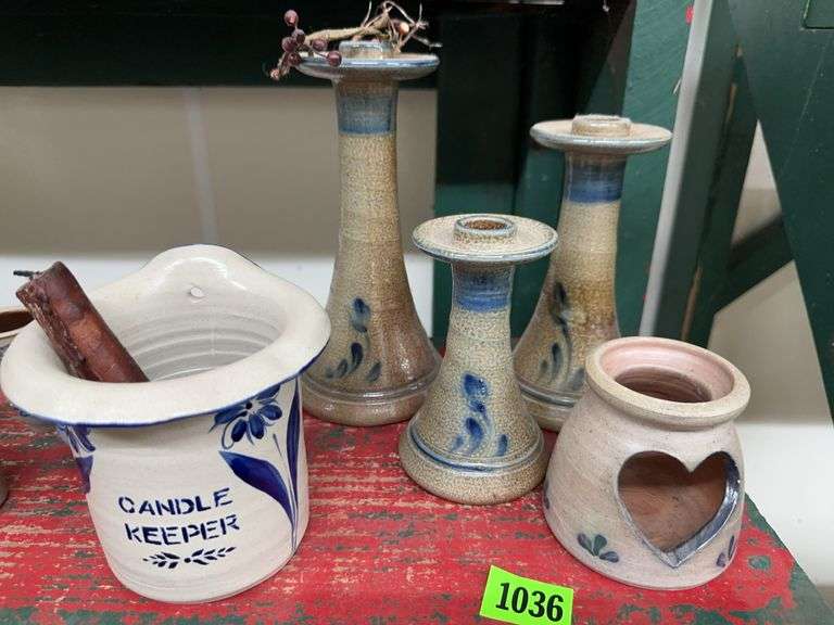 Collection of  WI Pottery Candlesticks and Candle Holders image