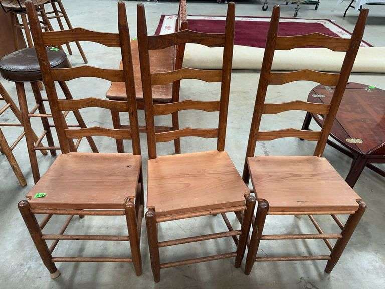 Set of Three Wooden Ladderback Chairs image
