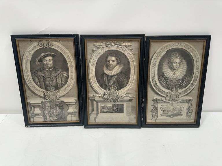 Set of Three Framed Portrait Prints of Royalty image