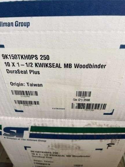 5 Boxes Hillman 250 10 x 1-1/2 KWIKSEAL MB Woodbinder DuraSeal Plus Screws image