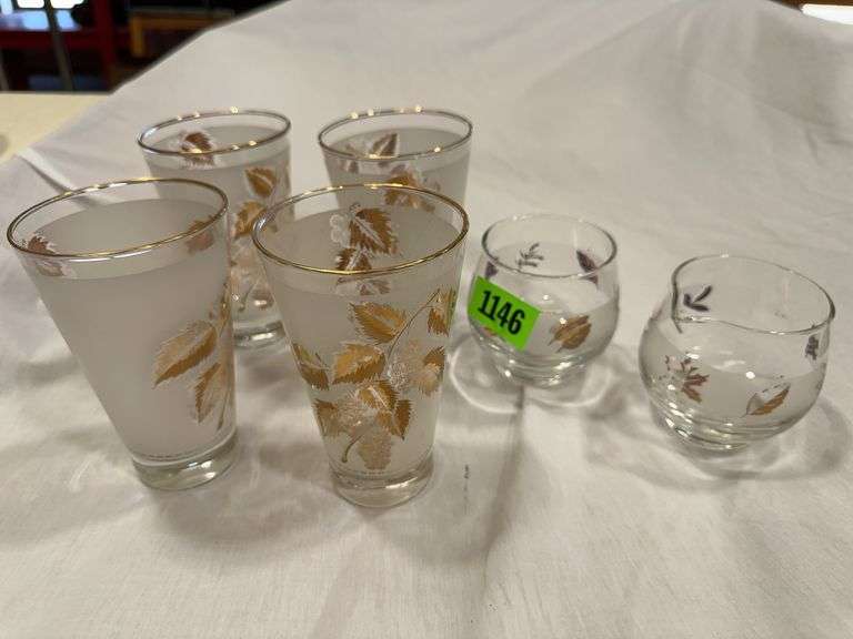 Set of Seven Vintage Decorated Drinking Glasses image