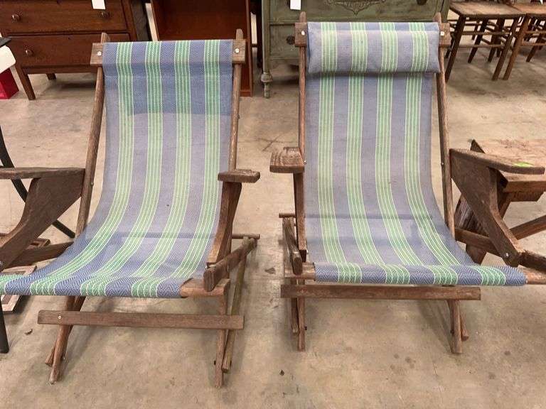 Pair of Folding Wooden Beach Chairs image