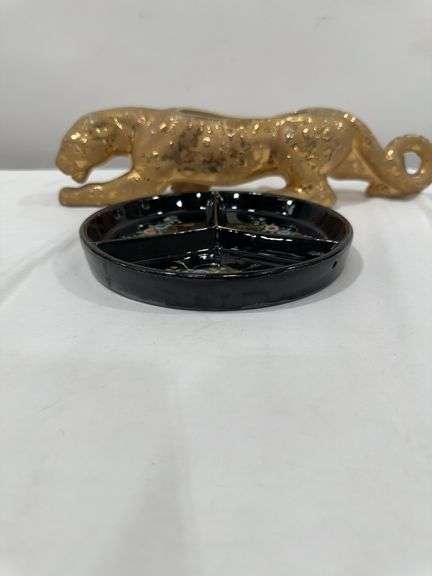 Goldtone Panther Planter and Divided Dish Set image