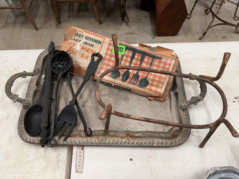 Country Kitchen Cast Iron Utensil Set with Stand and Decorative Serving Tray image