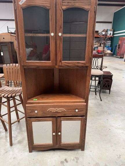 Oak Corner Hutch with Tin Panel Doors image