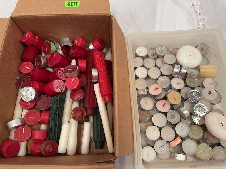 Box Lot of Assorted Candles - Tea Lights, Tapered, and More image