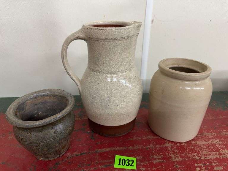Group of Stoneware Pitcher and Crocks image
