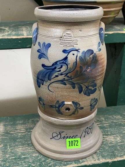 Cambridge Wisconsin Pottery Water Cooler Crock "Since 1959" Twenty Five Years 1972-2000 Bird Decoration image