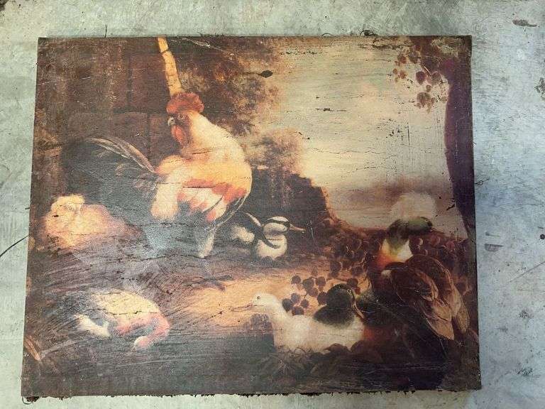 Rooster and Ducklings Farm Scene Art image