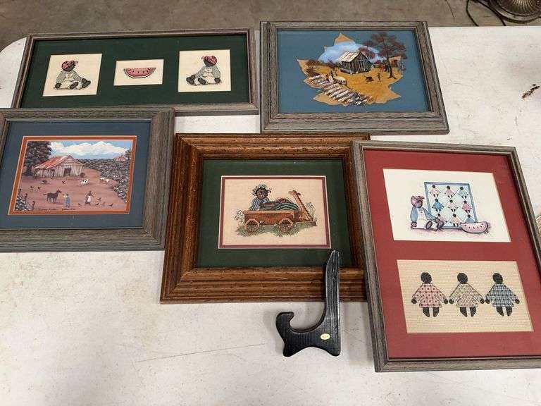 Framed Folk Art Assortment - Hand Stitched and Painted Pieces image