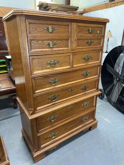 Tall Oak Wood Chest of Drawers image