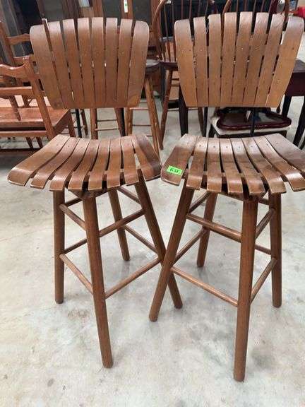 Set of Two Wooden Swivel Bar Stools image