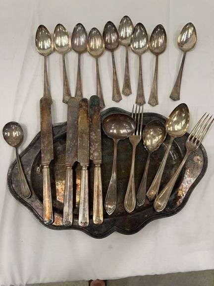 Silver Plated Flatware Set with Tray image