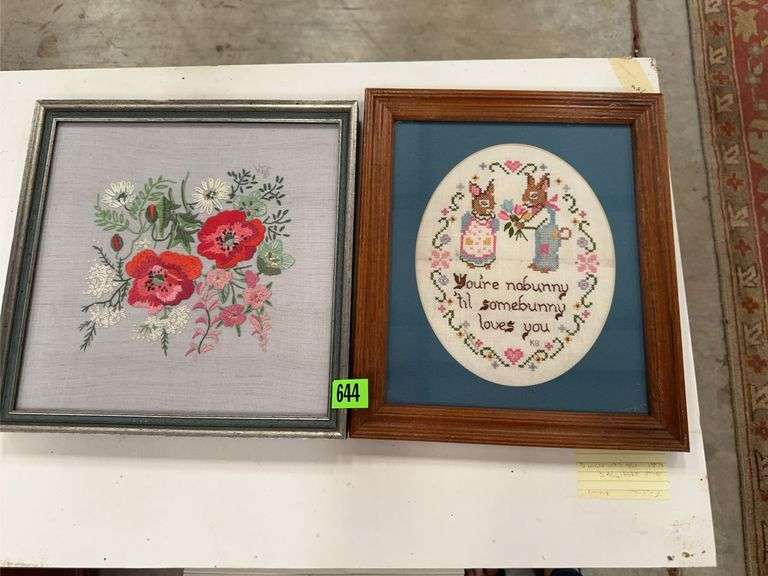 Pair of Framed Embroidered Art image