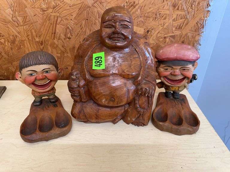 Hand Carved Wooden Buddha and Character Statues image