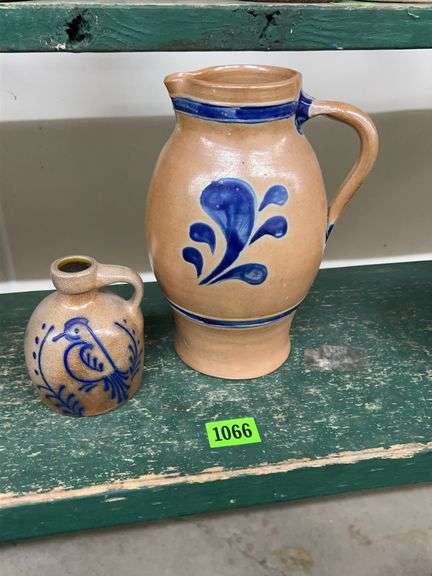 Two Stoneware Pitchers with Cobalt Decoration image
