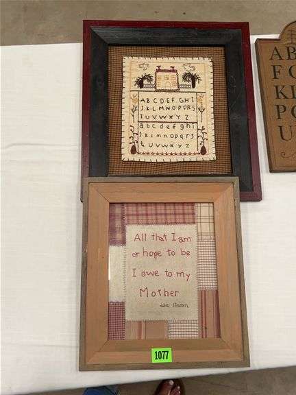 Framed Needlepoint Sampler and Quilted Abe Lincoln Mother Quote image