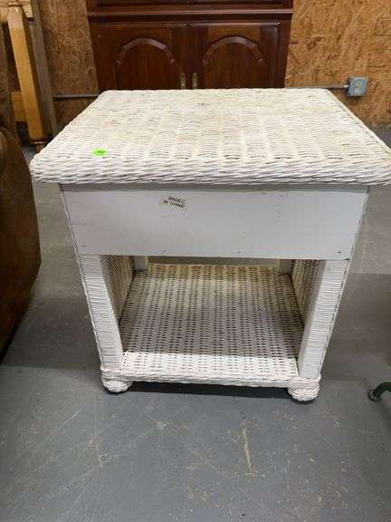 Wicker Side Table with Drawer and Bottom Shelf image