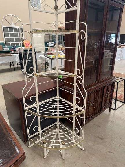 White Metal Corner Shelf with Gold Accents image