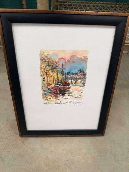 Framed Watercolor Painting of La Seine, Notre Dame de Paris image