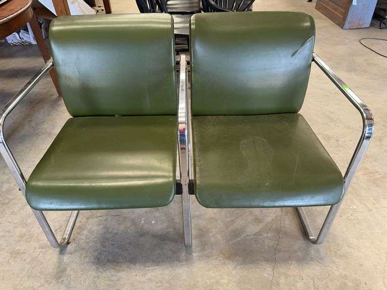 Mid Century Olive Green Two Seat Tandem Chair image