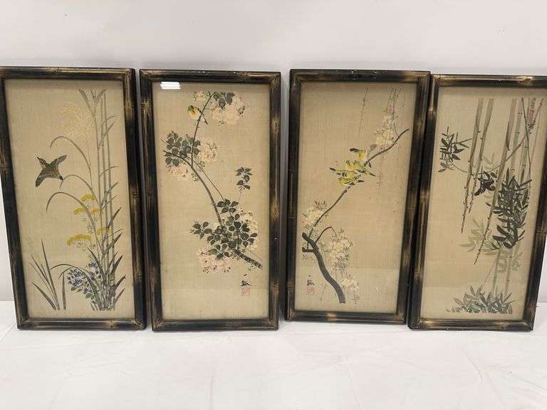 Set of Four Framed Japanese Bird and Floral Prints image