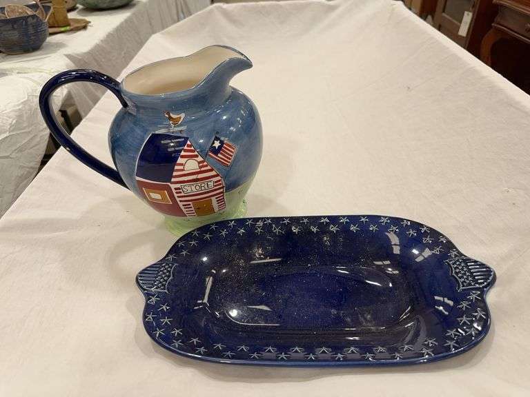 JCPenney Pitcher and Longaberger Pottery Dish Set image