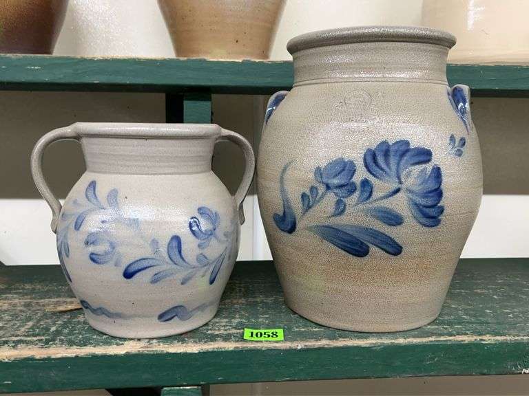 Rowe Pottery Works Floral Stoneware Vessels - Pair image