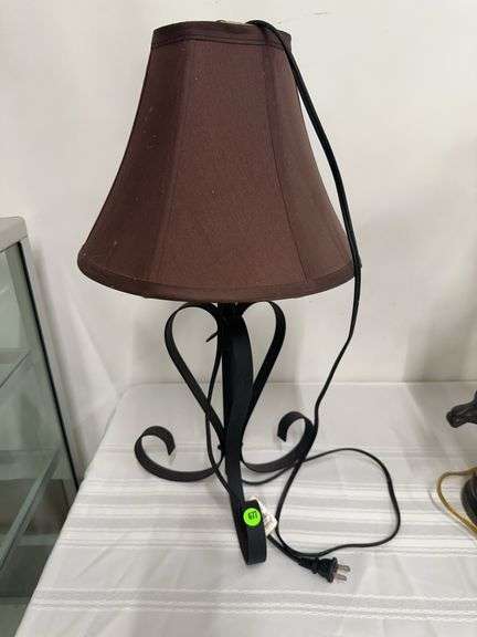 Wrought Iron Table Lamp with Brown Shade image