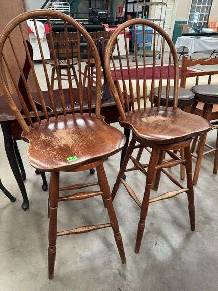 Pair of Wooden Swivel Bar Stools image