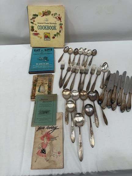 Vintage Cookbook Collection with Silverware Set image