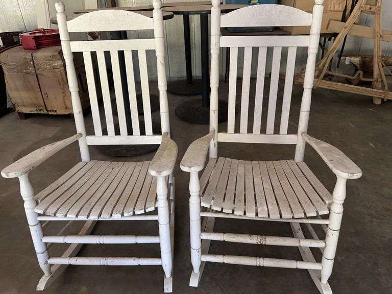Pair of White Wooden Rocking Chairs image